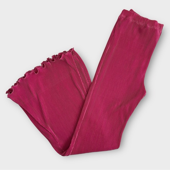 SLEEPER Origami Pleated Pull On Wide Leg Pants Size Large Pink Elastic Waistband - Picture 3 of 13